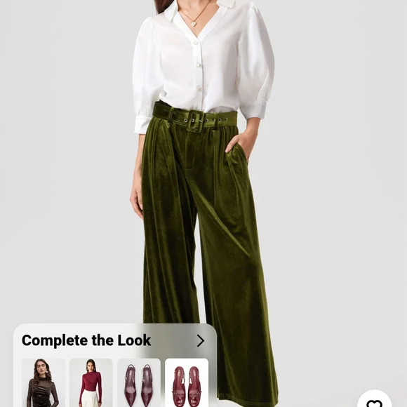 Cider Olive Velvet Wide-Leg Pants - Picture 2 of 3